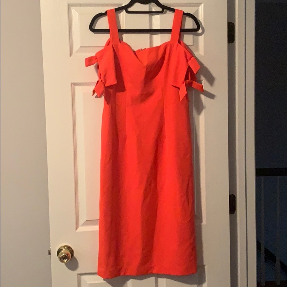 Bright Coral Cold Shoulder Shift Dress
